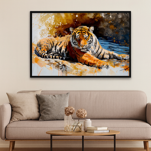 Beautiful Sitting Tiger in Jungle Nature Scenery Wall Paintings & Arts