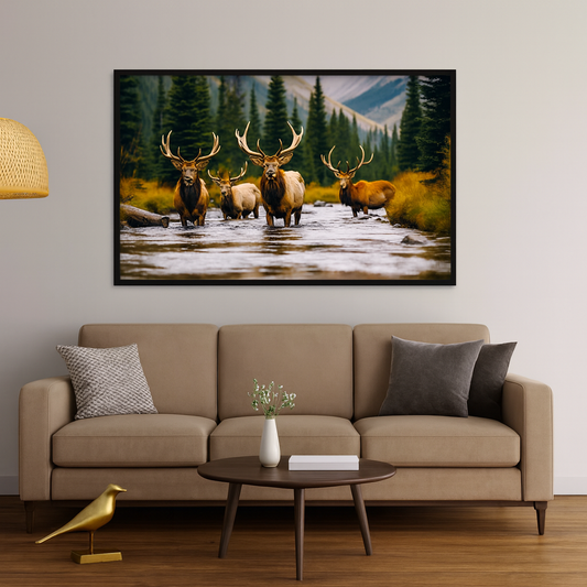 Beautiful Wild Autumn Mist Elk Nature Canvas Printed Wall Paintings & Arts