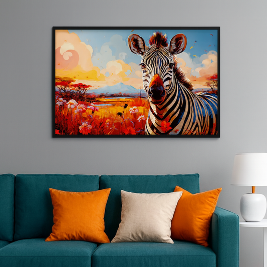 Beautiful Zebra with Nature Scenery Canvas Printed Wall Paintings & Arts