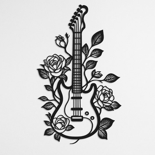 Electric Guitar With Roses Wood Wall Decor