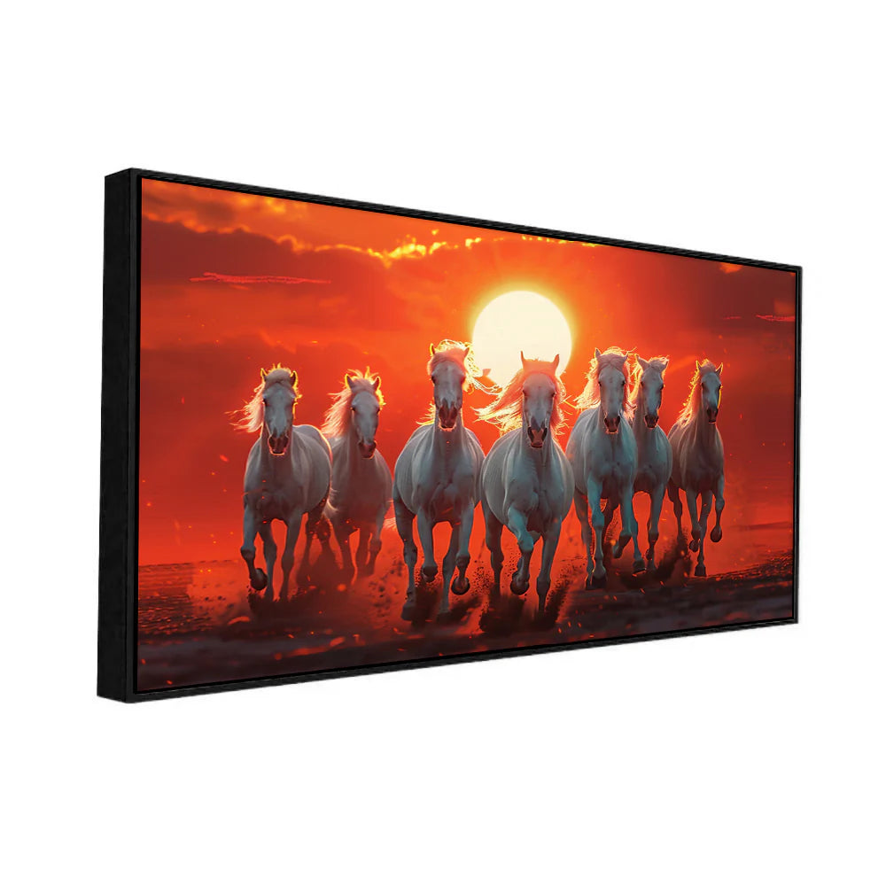 Elegant 7 Running Horses Digital Printed Canvas Wall Painting