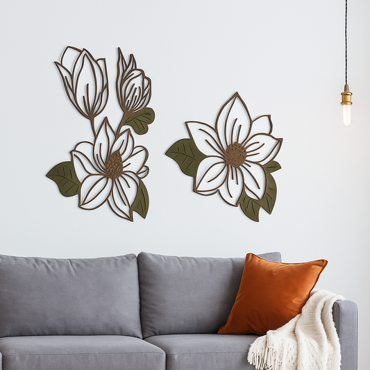 Elegant Magnolia Flower Wood Wall Decor