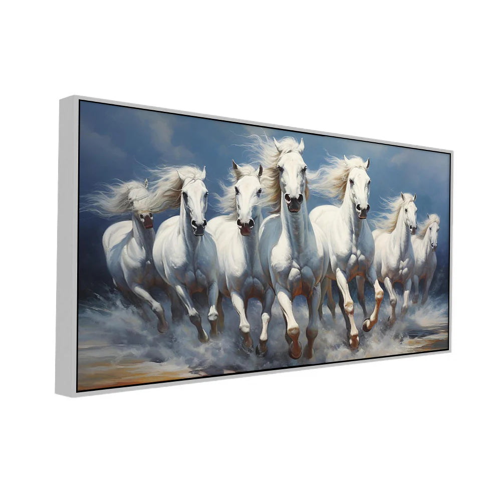 Elegant Galloping 7 Running Horses Modern Art Vastu Canvas Wall Painting
