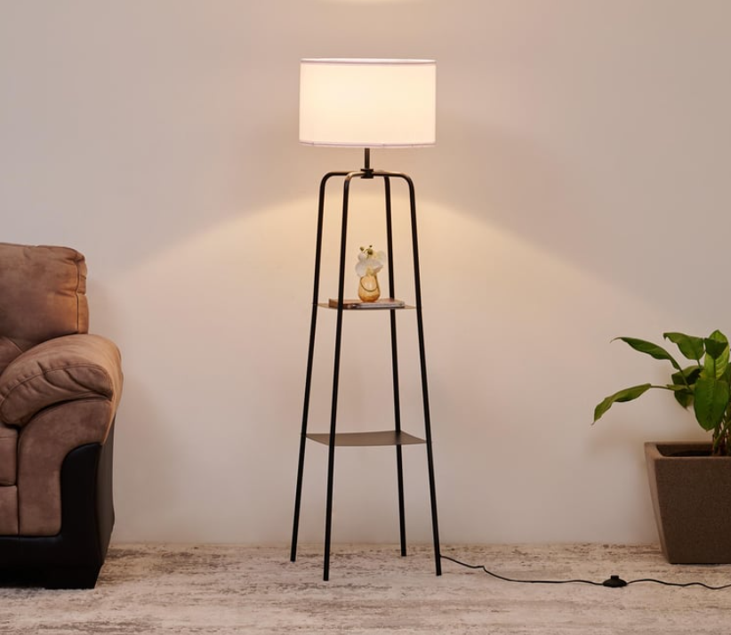 Fluorescence Glint Metal Floor Lamp with Shelves