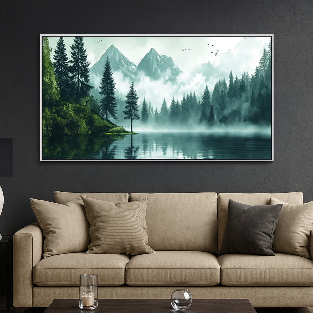 Foggy Pine Forest Misty Nature Landscape Canvas Wall Painting