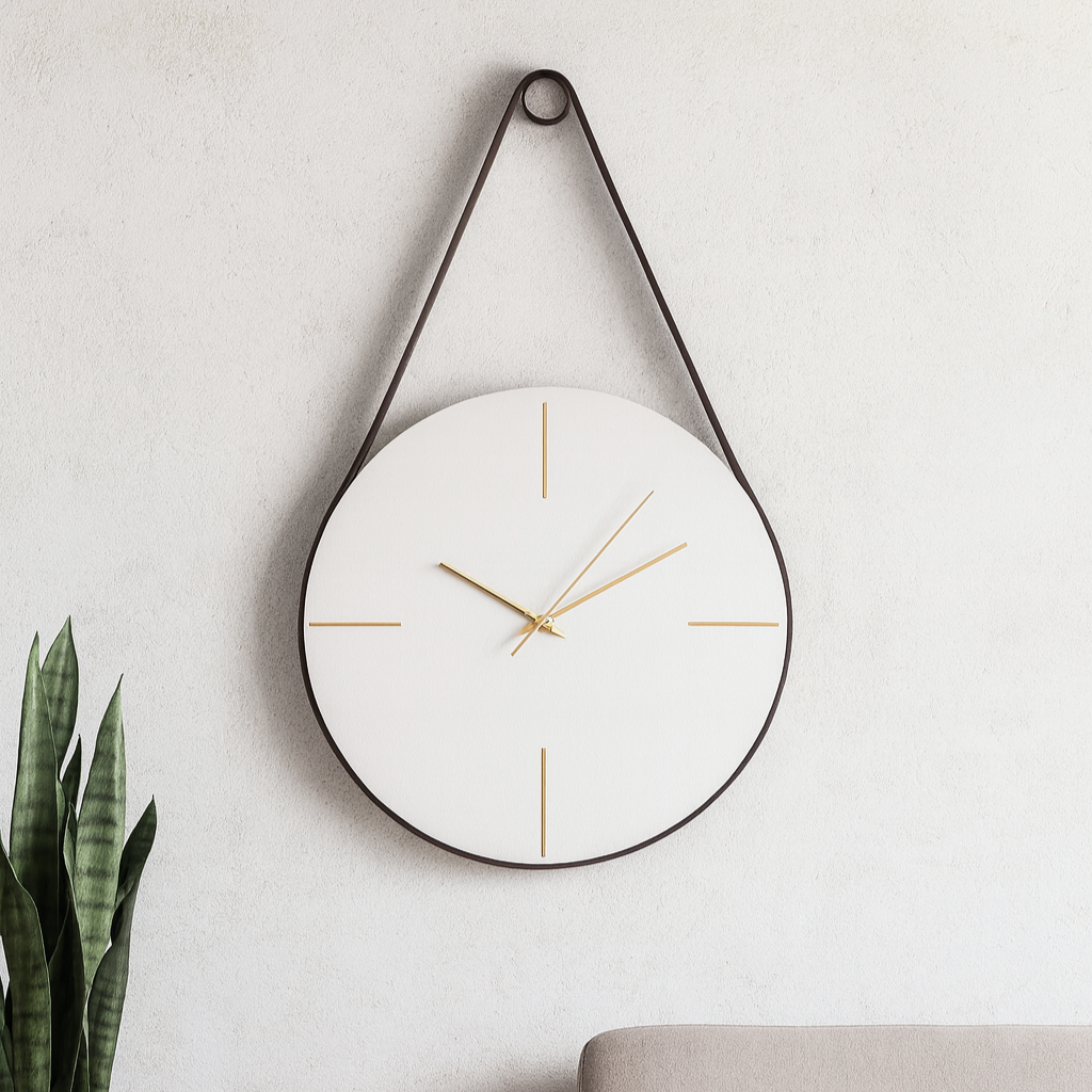 Leather Loop White Clock
