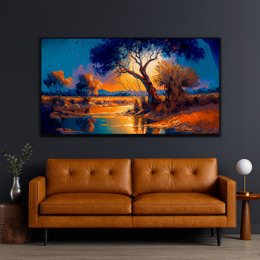 Nature Mountain River Abstract Canvas Wall Painting