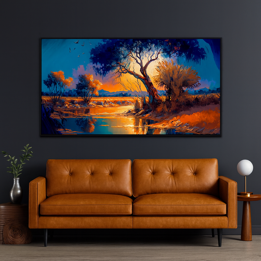 Nature Mountain River Abstract Canvas Wall Painting