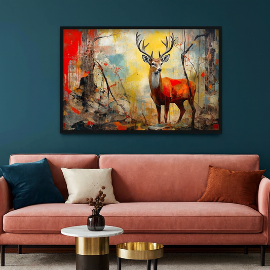 Panoramic Abstract Design Deer with Nature Canvas Printed Wall Paintings & Arts
