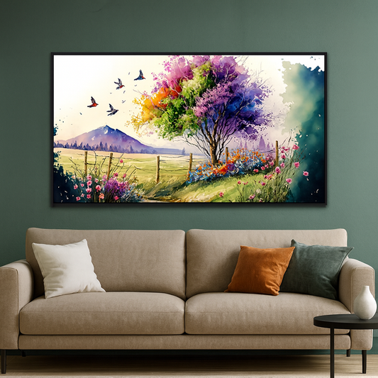 Panoramic Blooming Trees Multicolor Nature Landscape Canvas Wall Painting