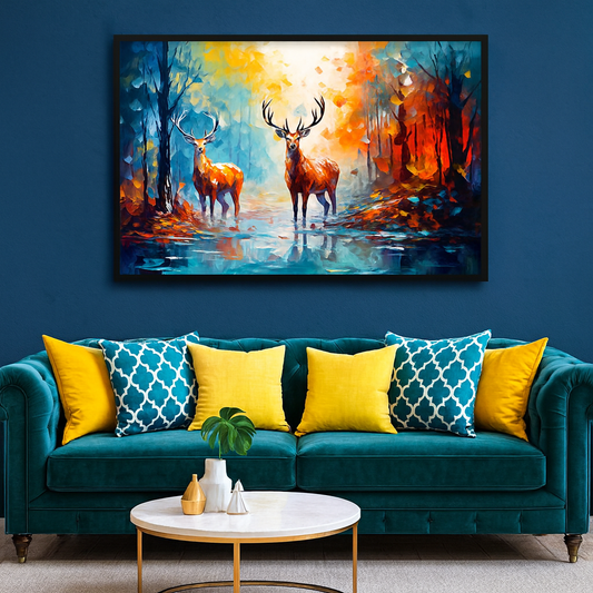 Panoramic Design Deer with Nature Canvas Printed Wall Paintings & Arts