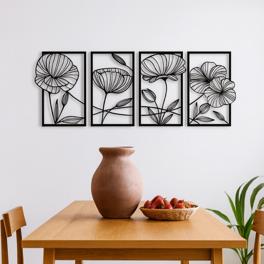 Poppy Bloom Quartet 4-Panel Floral Wood Wall Decor