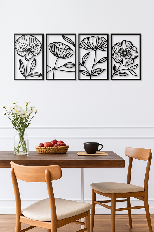 Poppy Bloom Quartet 4-Panel Floral Wood Wall Decor
