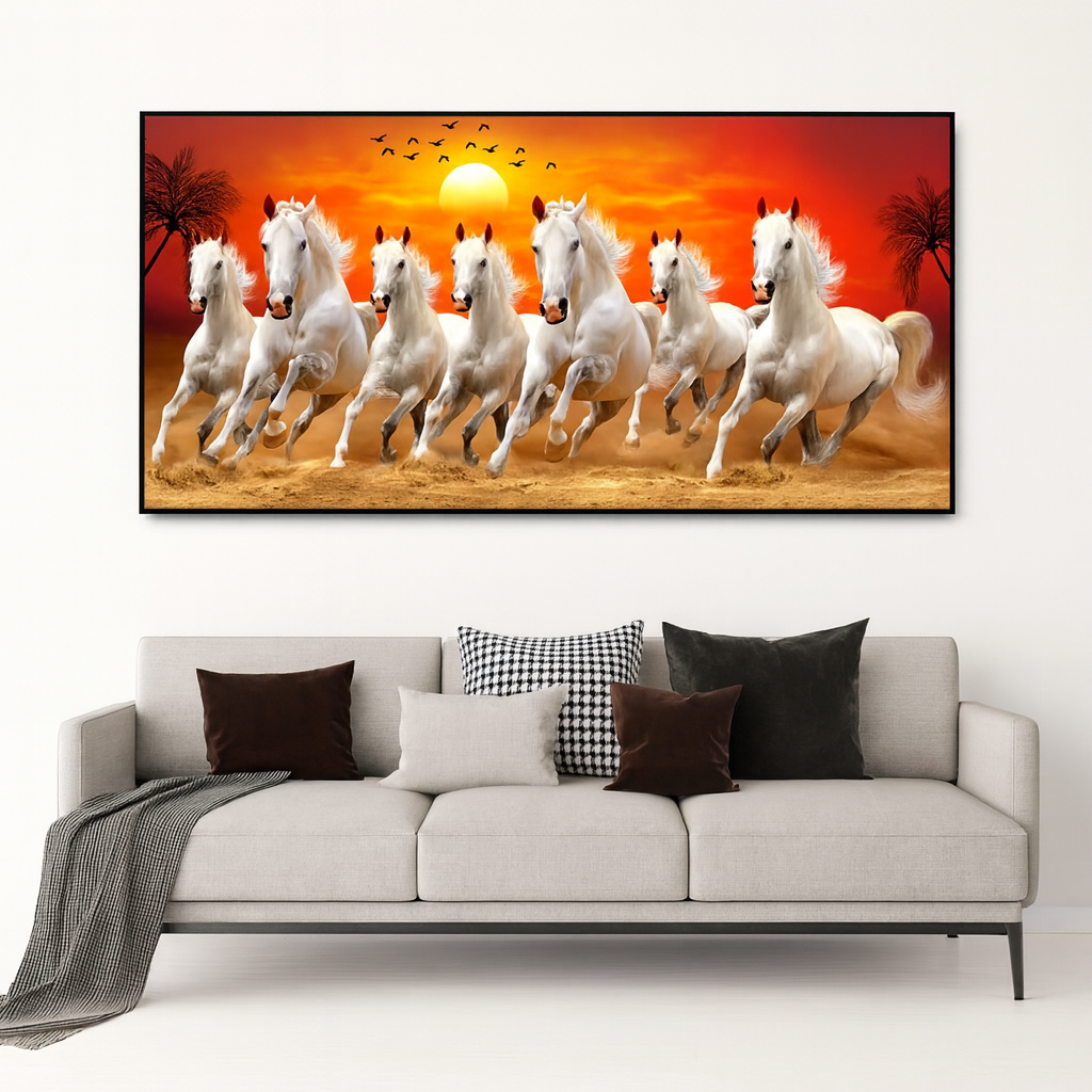 Seven Horses Running at Sunrise Premium Canvas Wall Painting