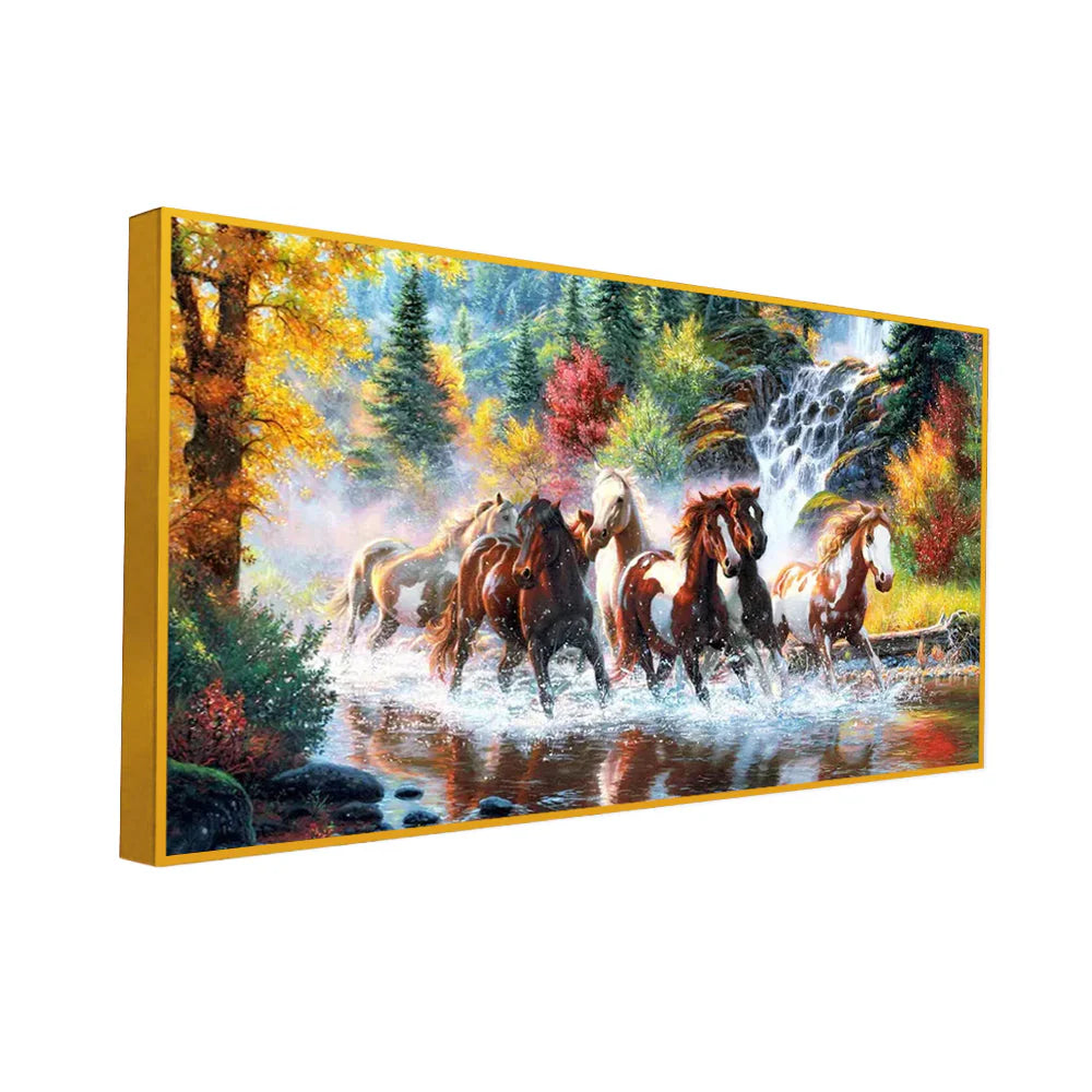 Seven Running Horses in Water Canvas Big Panoramic Wall Painting