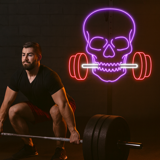 Skull Barbell Neon Sign