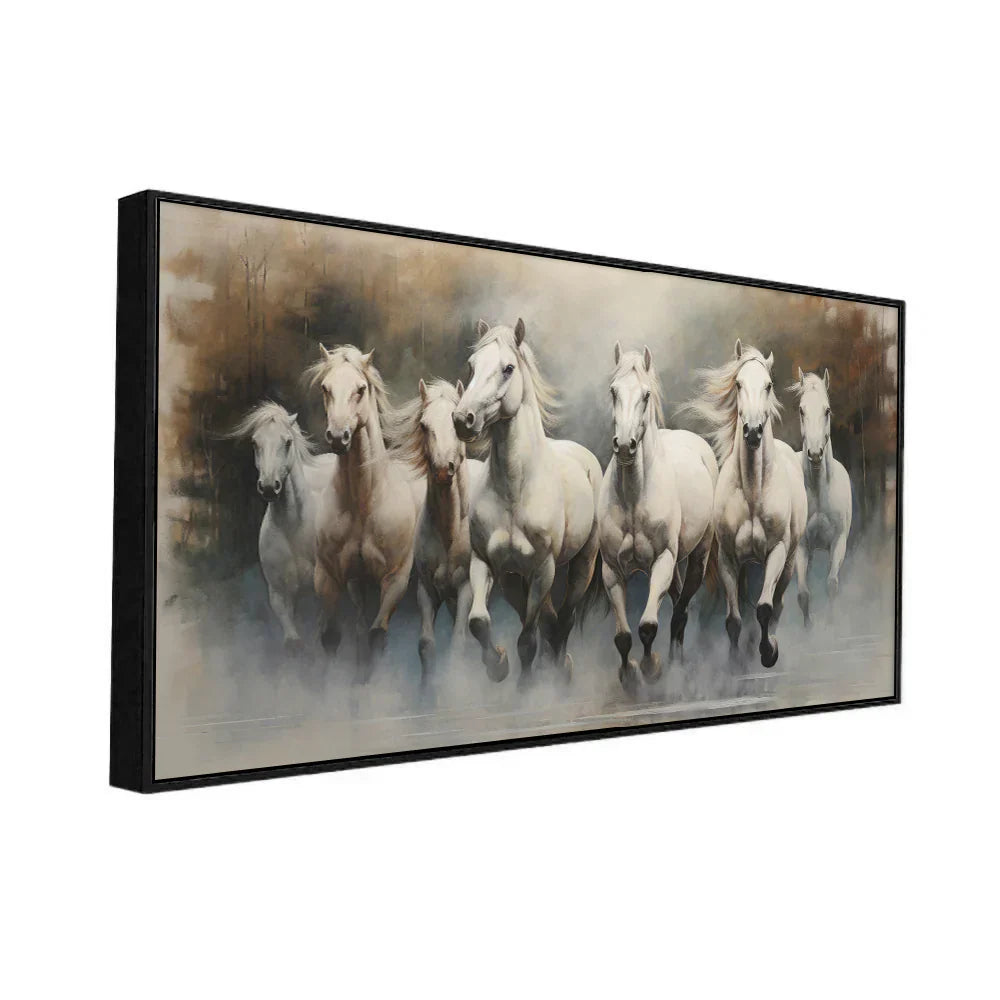 Stunning 7 White Running Horses Modern Art Canvas Wall Painting Clearance Sale