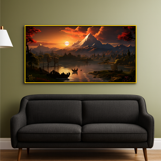 Sunrise Over the Lake Calm Waters Landscape Nature Wall Painting