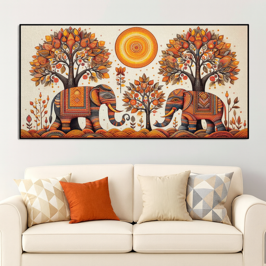 Traditional Elephant Art Canvas Wooden Wall Painting