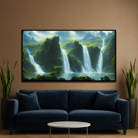 Tropical Paradise Waterfall Nature Canvas Wall Painting