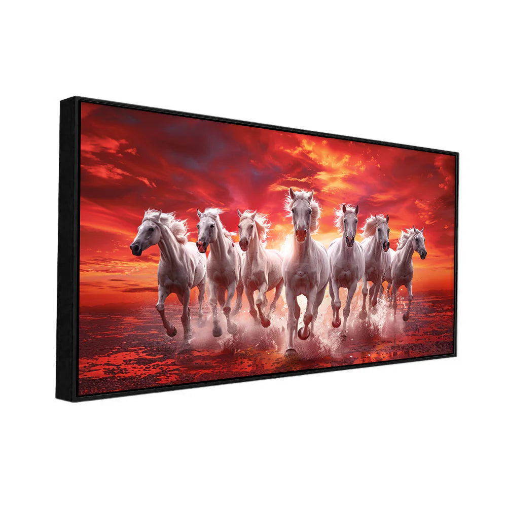 Vastu 7 Running Horses Canvas Wall Painting with Floating Frame