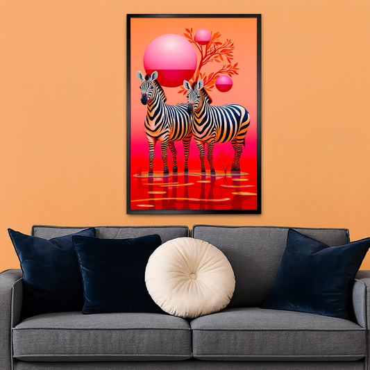 Zebra Oin The Nature Pink & Orange Canvas Printed Wall Paintings & Arts