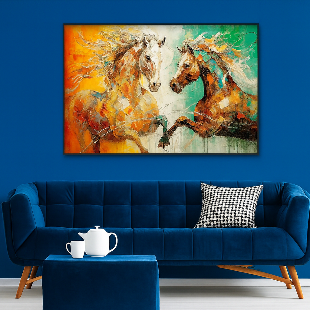 Beautiful Abstract Two Horse Canvas Wall Painting