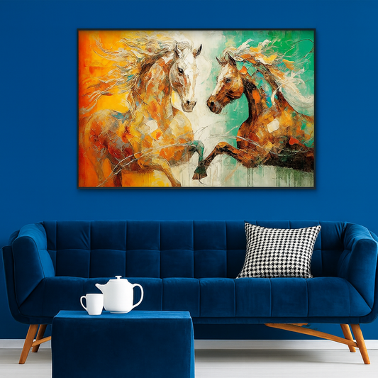 Beautiful Abstract Two Horse Canvas Wall Painting