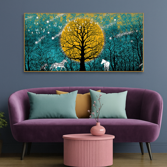 Beautiful White Horses in Forest Premium Wall Painting