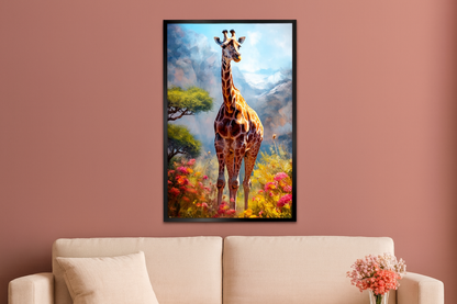 Colorful Big Giraffe with Nature Scenery Canvas Printed Wall Paintings & Arts