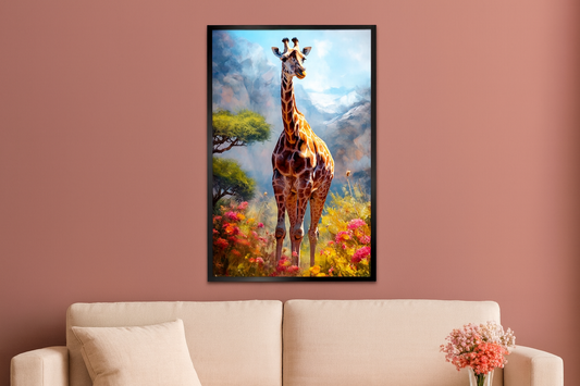 Colorful Big Giraffe with Nature Scenery Canvas Printed Wall Paintings & Arts