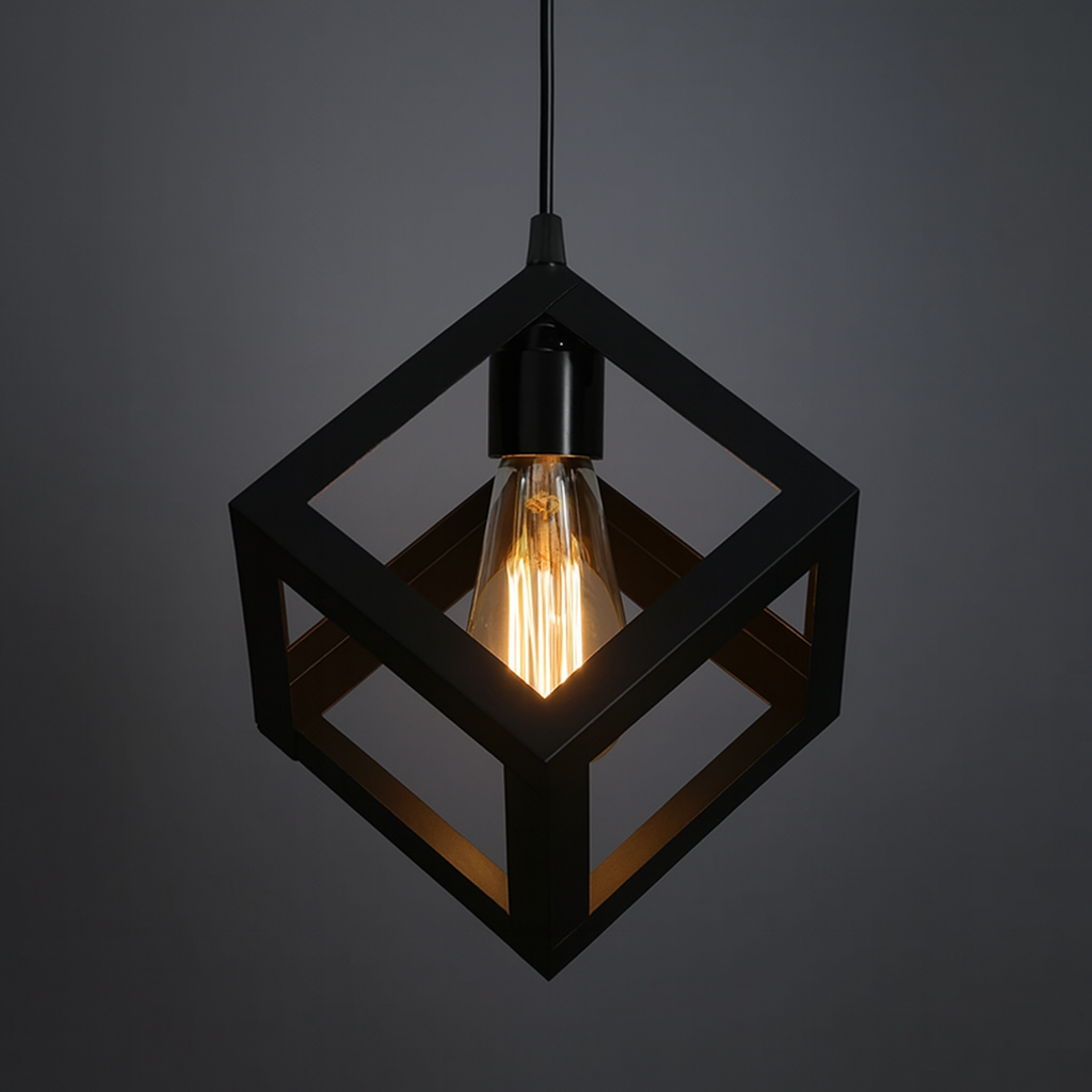 Edison Filament Hanging Cube 6", E27 Holder, Decorative, Black, URBAN Retro, nordic style
