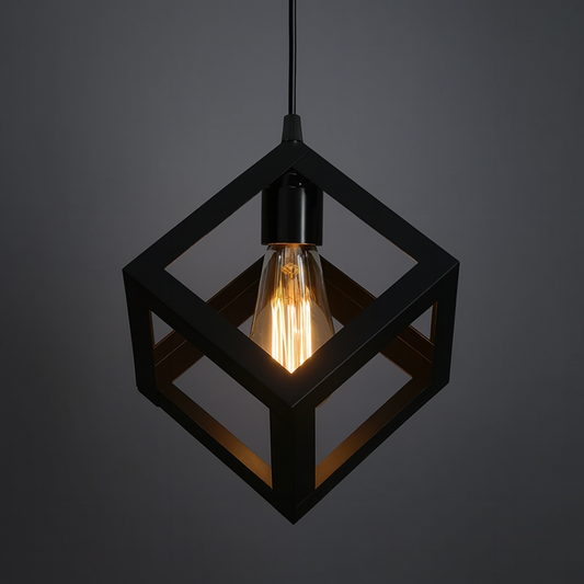 Edison Filament Hanging Cube 6", E27 Holder, Decorative, Black, URBAN Retro, nordic style