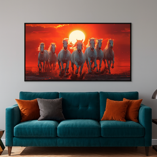 Elegant 7 Running Horses Digital Printed Canvas Wall Painting