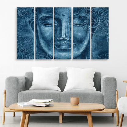 Face Sculpture of Buddha Five Pieces Wall Painting