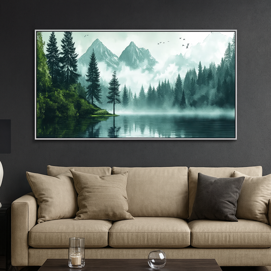 Foggy Pine Forest Misty Nature Landscape Canvas Wall Painting