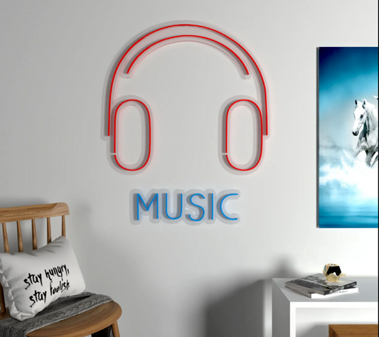 "Music" Headphone Neon LED Light