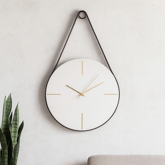 Leather Loop White Clock