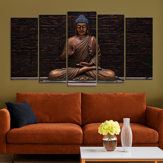 Lord Buddha Meditating Statue Canvas Wall Painting Set of Five