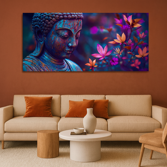 Lord Gautam Buddha Floral Art Canvas Wall Painting