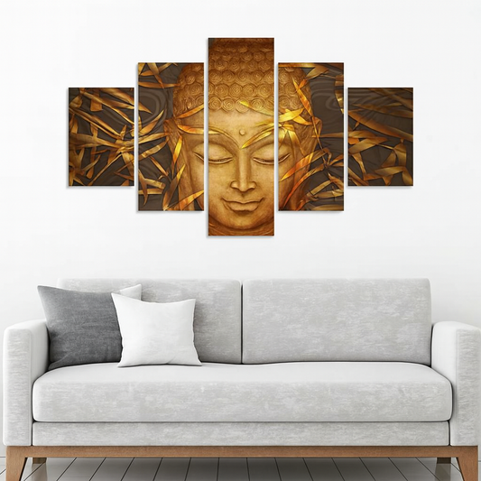Lord Gautam Buddha with Serene Smile Wall Painting of Five Pieces