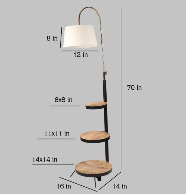 Monolith White Cloth Shade Shelf Floor Lamp With Wood & Iron Base
