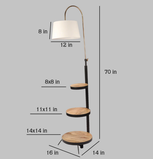 Monolith White Cloth Shade Shelf Floor Lamp With Wood & Iron Base