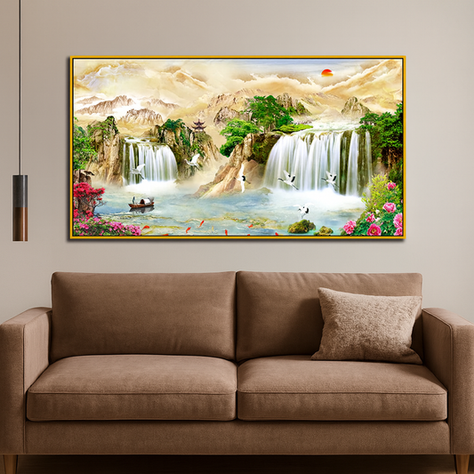 Panoramic Elegant Nature Waterfall Canvas Wall Painting