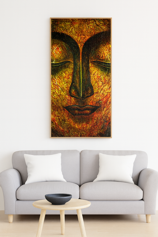 Peaceful Golden Textured Art Buddha Wall Painting