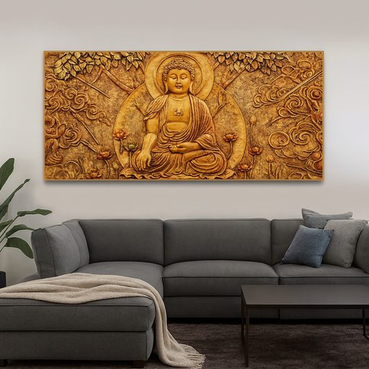 Premium Canvas Wall Painting of Lord Buddha Sculpture