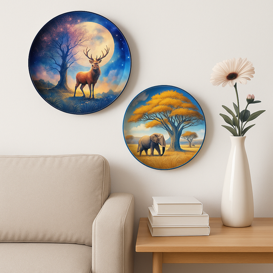 Safari Serenity Elephant & Deer Wall Plates ( SET OF 2 )