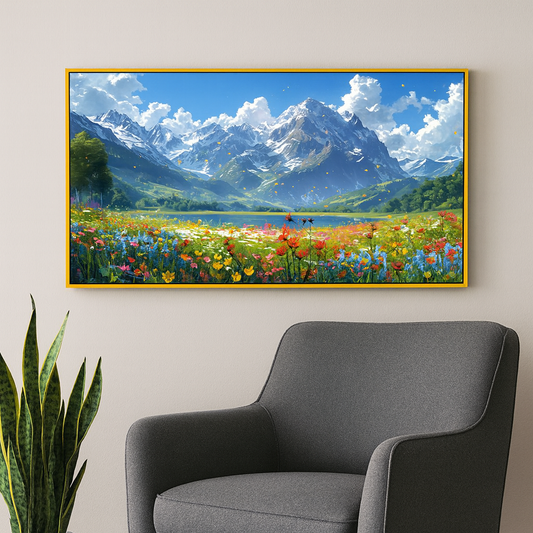 Serene Mountain Landscape Large Nature Canvas Wall Painting