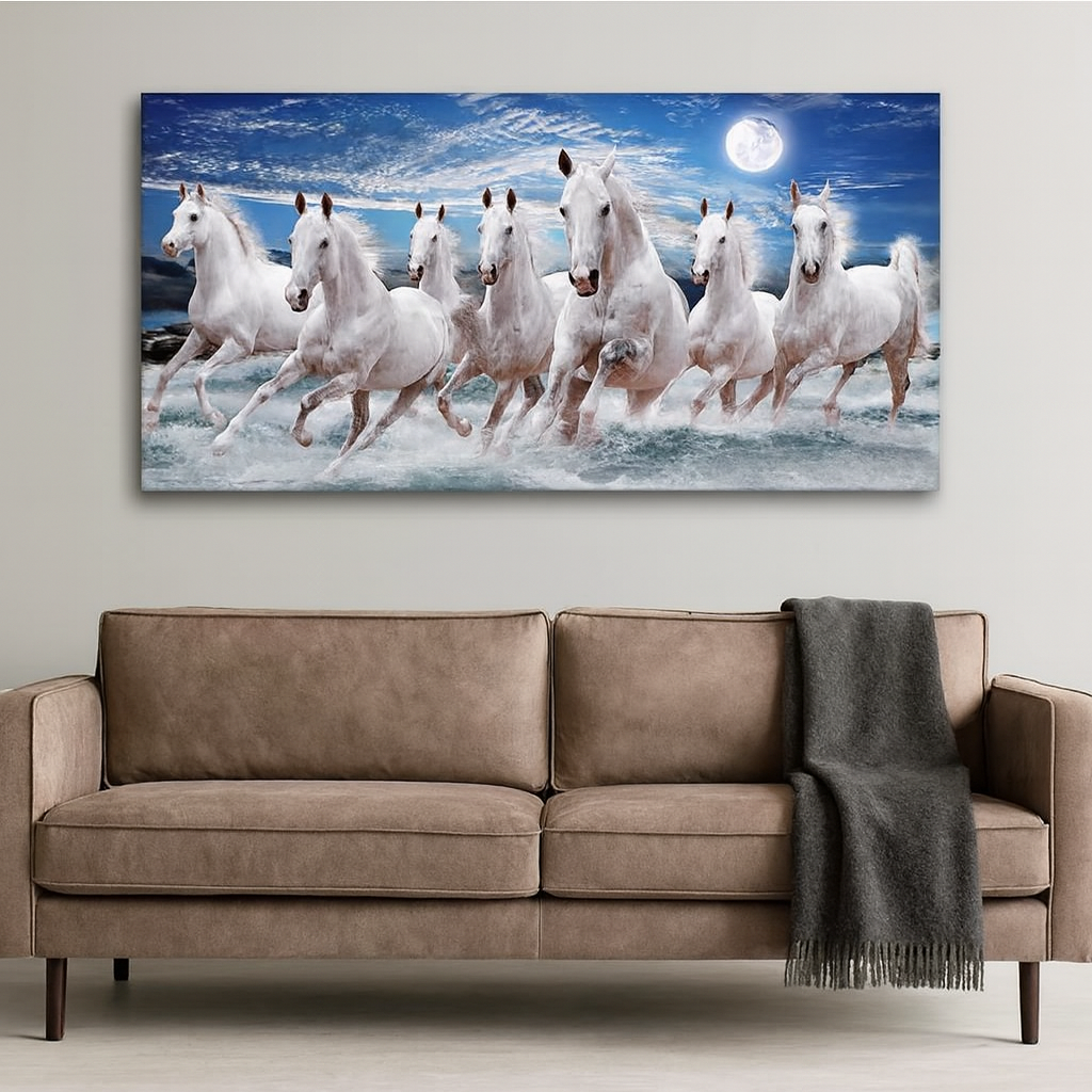 Seven Running Horses Custom Wall Painting in Water
