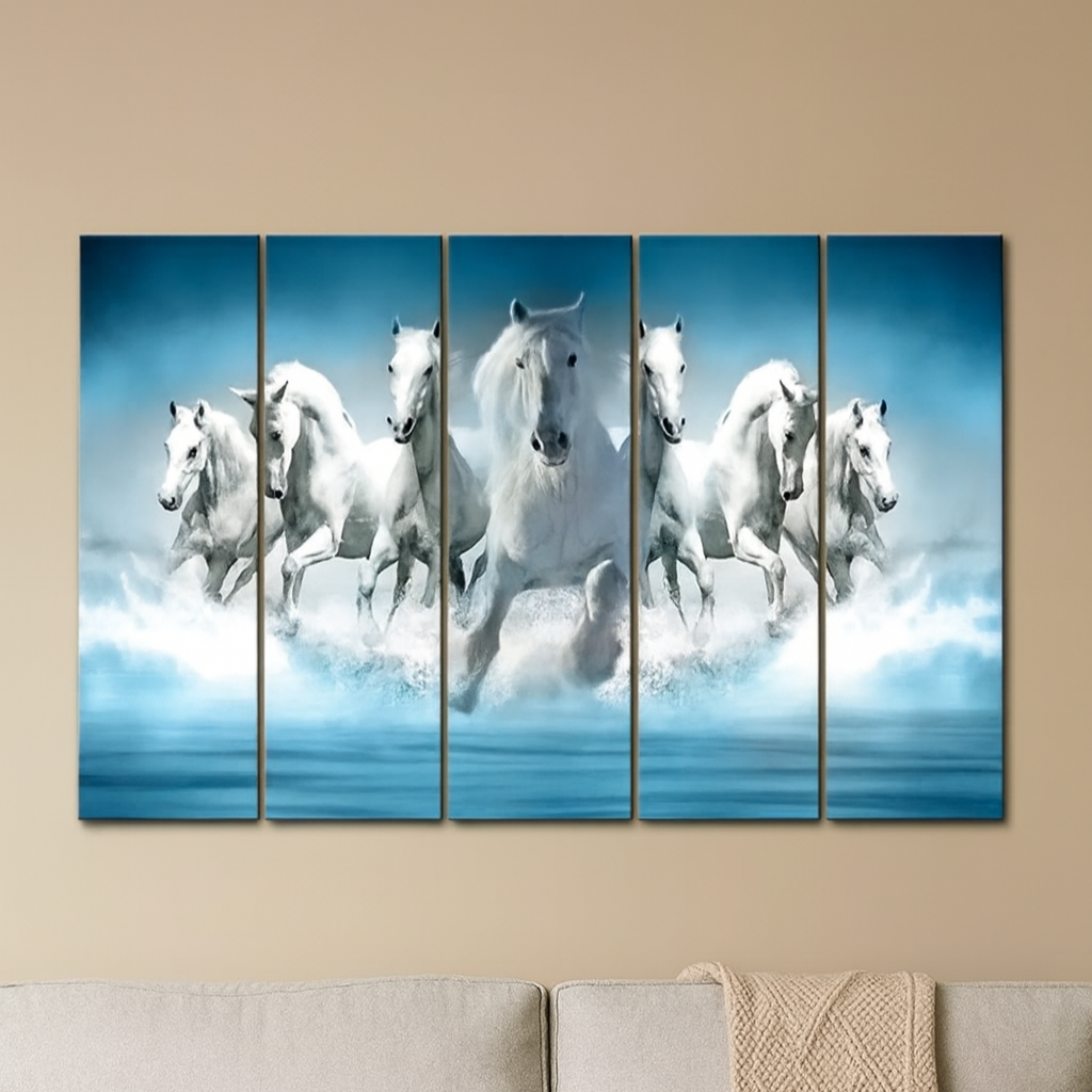 Seven Running Horses Panoramic Canvas Wall Painting